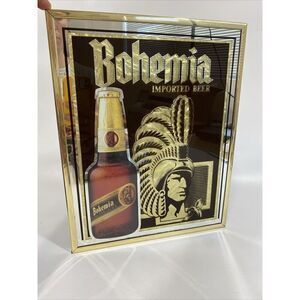 Bohemia Imported Beer Mirror Sign Screenprinted Foil Backed  12 1/4 X 15”